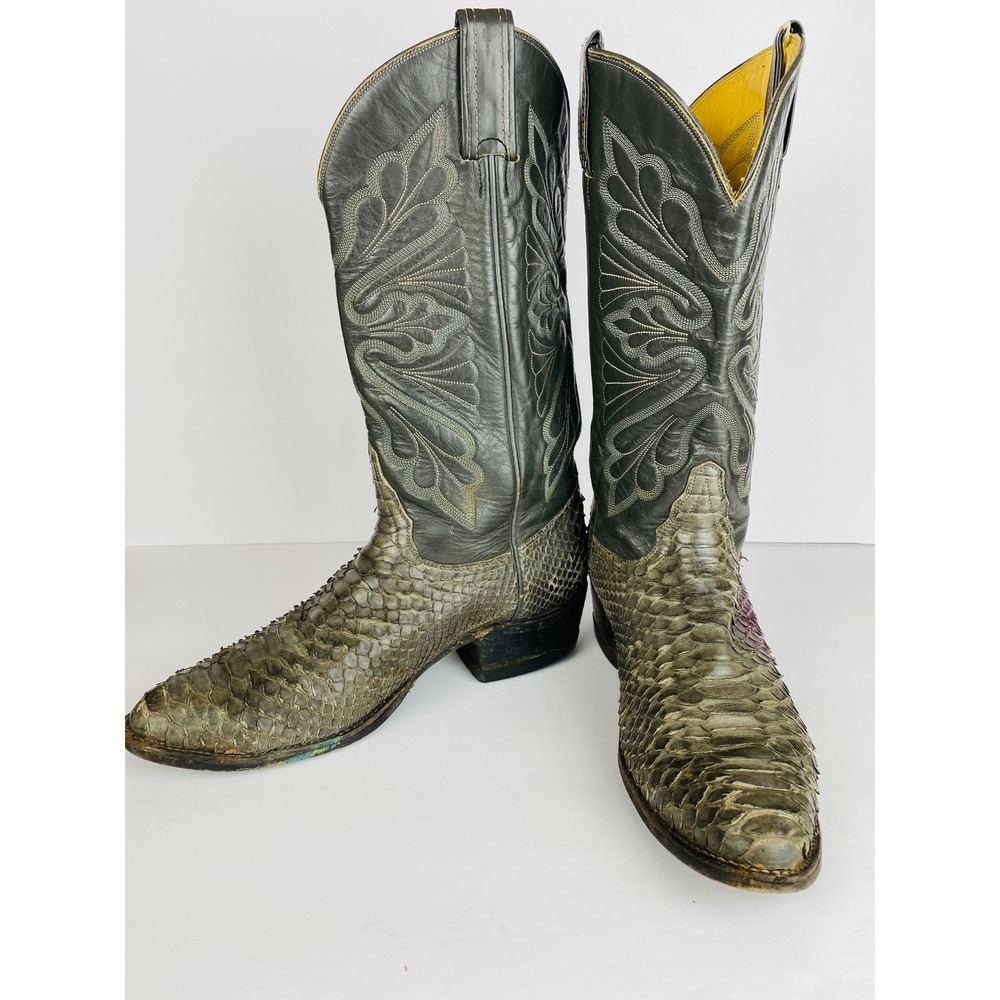 Tony Lama Mens Python Snakeskin Western Cowboy Boots Grey 9 D 16015
